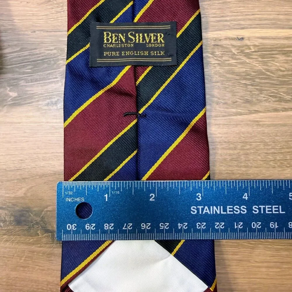 Ben Silver English Silk Repp Tie Regiment Stripe Vtg Handmade 3.25x58 Handmade
